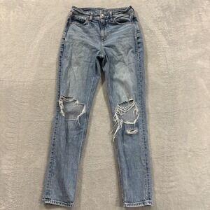American Eagle‎ Mom Jean Women's 27x29.5 Distressed Light Wash Ripped Y2K